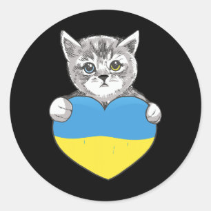 Adesivo Redondo Gatos Ucranianos Camisa Ucrânia Bandeira da Ucrâni