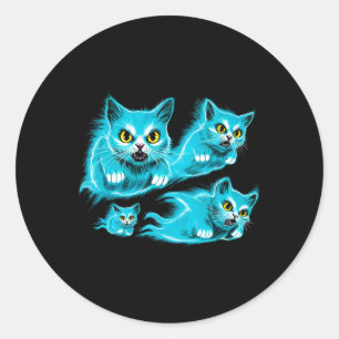 Adesivo Redondo Gats Halloween Engraçado Voando Tee Fantasma