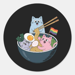 Adesivo Redondo Gats Ramen Rainbow LGBTQ Gay Orgulho Lésbica Ally