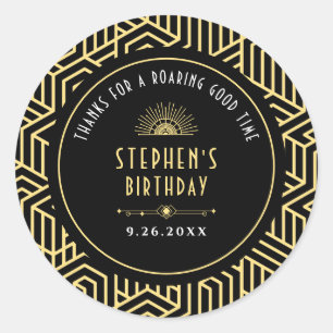 Adesivo Redondo Gatsby 1920 Art Deco Festa de aniversário Obrigado