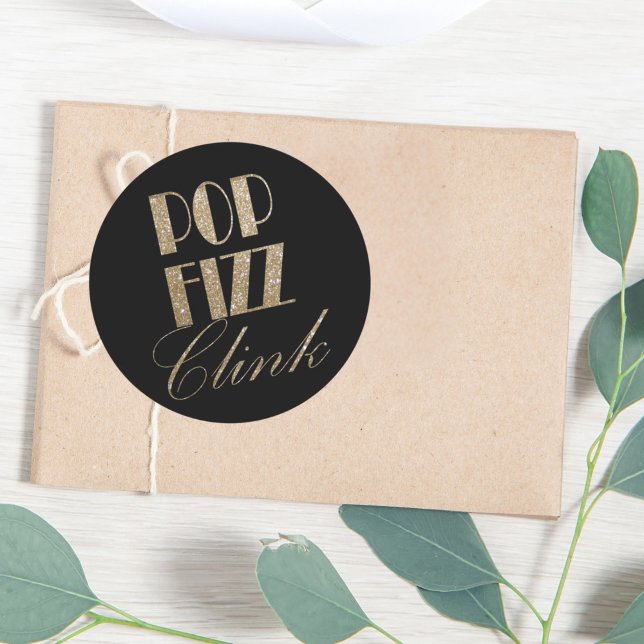 Adesivo Redondo Gatsby party Dourada e Black Pop Fizz Clink (Gatsby party Gold and Black Pop Fizz Clink Classic Round Sticker)