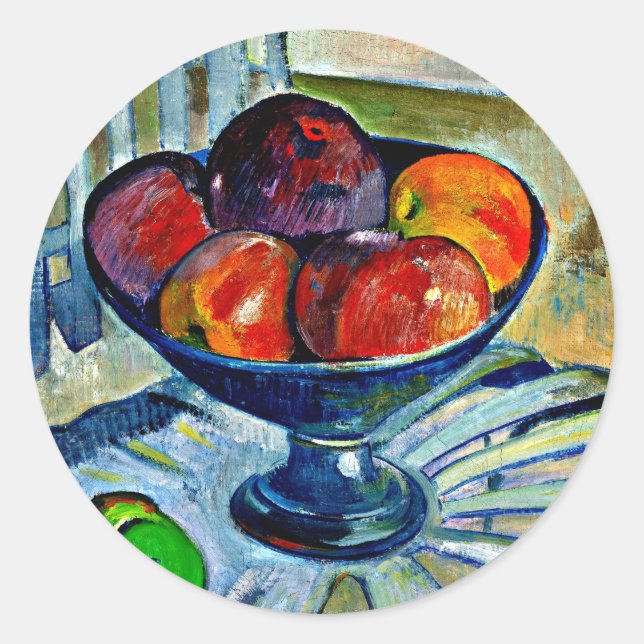 Adesivo Redondo Gauguin - Fruta Dish em uma Cadeira de Jardim (Frente)