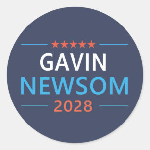 Adesivo Redondo Gavin Newsom 2028 Para Presidente