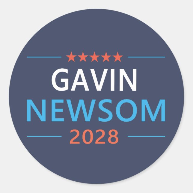 Adesivo Redondo Gavin Newsom 2028 Para Presidente (Frente)