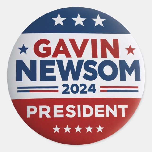 Adesivo Redondo Gavin Newsom para Presidente (Frente)