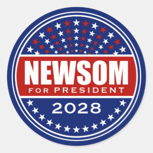 Adesivo Redondo Gavin Newsom para Presidente 2028