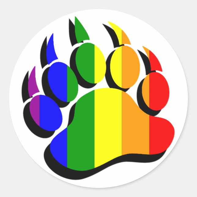 Adesivo Redondo Gay Bear garra arco-íris com sombra preta (Frente)