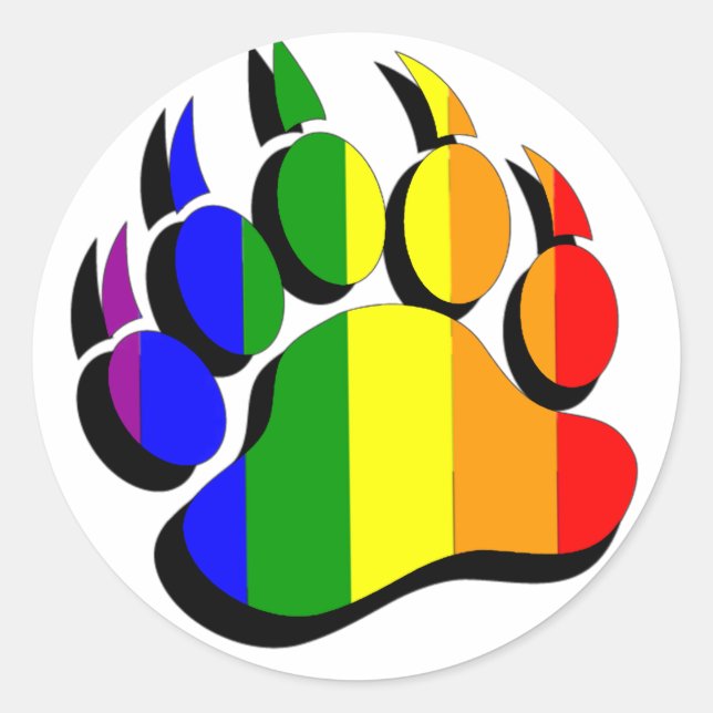Adesivo Redondo Gay Bear garra arco-íris com sombra preta (Frente)