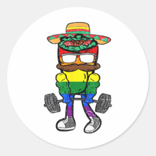 Adesivo Redondo Gay Burrito Workout Cinco De Mayo Lgbt q Mexicano