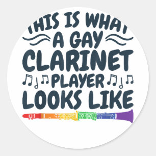 Adesivo Redondo Gay Clarinet Player LGBTQ - Instrumento arco-íris