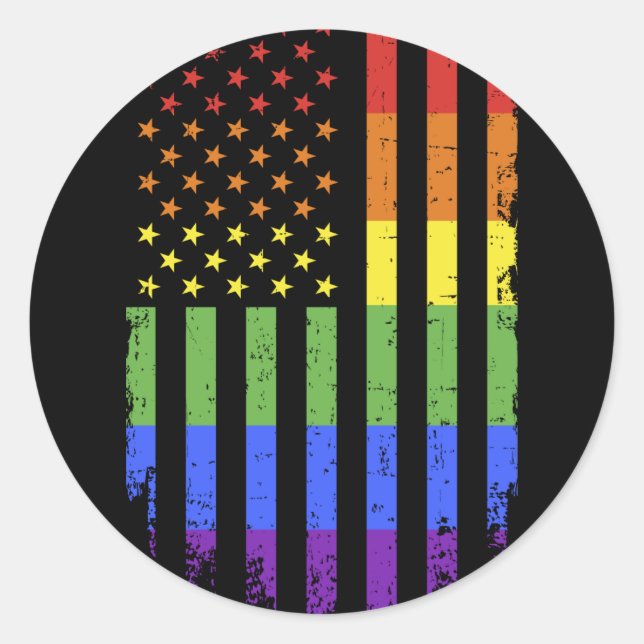 Adesivo Redondo Gay lesbian pride month rainbow US american flag (Frente)