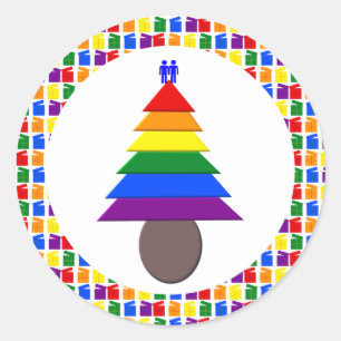 Adesivo Redondo Gay Men Rainbow Christmas Tree and Presents