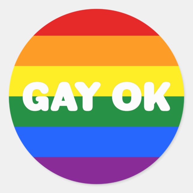Adesivo Redondo GAY OK Grande Logotipo de Texto LGBT Orgulho gay R (Frente)