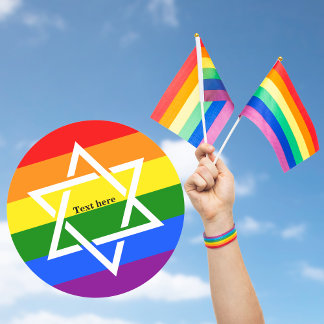 Adesivo Redondo Gay Praid Rainbow Flag Jewish Star de David
