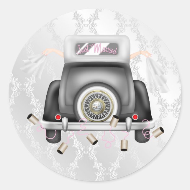 Adesivo Redondo Gay Silver Casamento tema damasco Sticker com Carr (Frente)