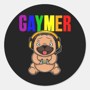 Adesivo Redondo Gaymer Orgulho gay Flag Gamer LGBTQ Video Game Dog