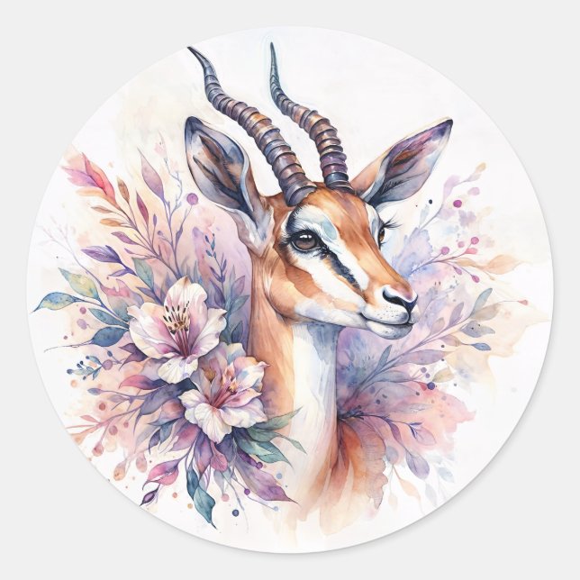 Adesivo Redondo Gazelle Floral Watercolor (Frente)
