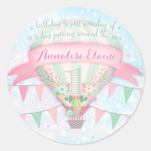 Adesivo Redondo GC Hot Air Balloon First Birthday Sticker Round