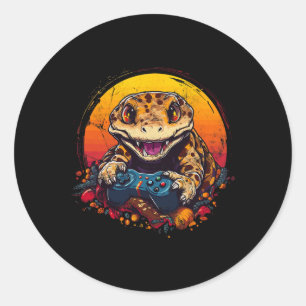 Adesivo Redondo Gecko Jogando Vídeo Jogo Lizard & Répteis Gam