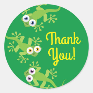 Adesivo Redondo Gecko Lizards Festa de aniversário Cuecas Obrigado