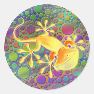 Adesivo Redondo Gecko sorridente - pontos coloridos
