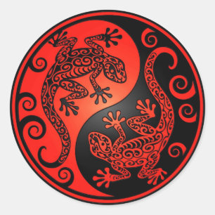 Adesivo Redondo Gecos vermelhos e pretos de Yin Yang