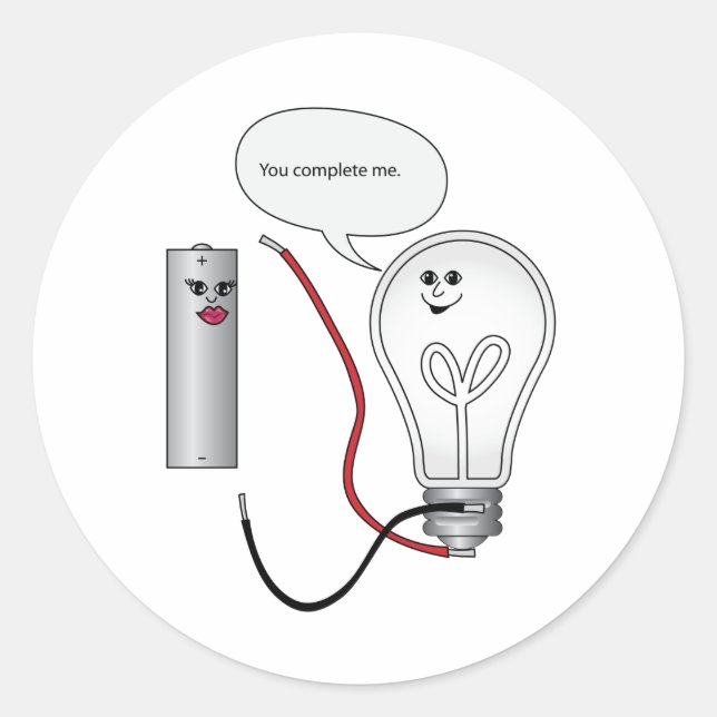 Adesivo Redondo Geek Amo Você Completar O Circuito Elétrico (Frente)