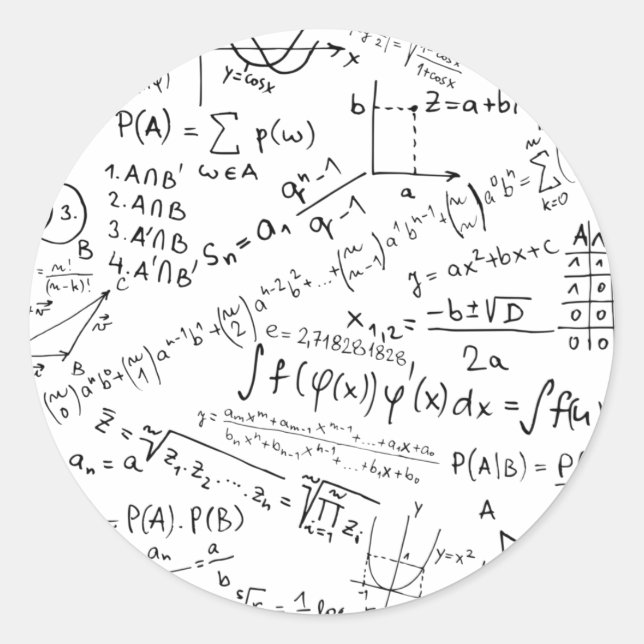 Adesivo Redondo Geek Matemático, Padrão de Resolução de Problemas  (Frente)