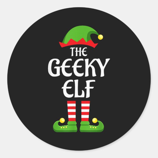 Adesivo Redondo Geeky Elf Family Matching Group Christmas Geek  (Frente)