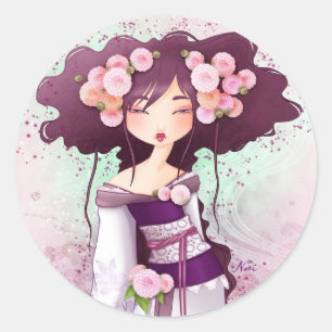 Adesivo Redondo geisha dália