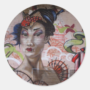 Adesivo Redondo Geisha Urban Grafite Street Art