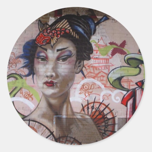 Adesivo Redondo Geisha Urban Grafite Street Art (Frente)