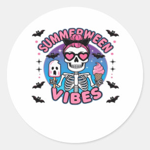 Adesivo Redondo Gelado Summerween Vibes Skeleton IceCream Summer V