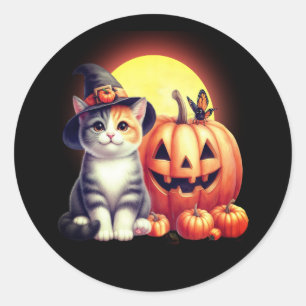 Adesivo Redondo Gelados de Gato de Halloween