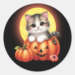 Adesivo Redondo Gelados de Kitten e Tabuleiros de Halloween