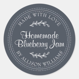 Adesivo Redondo Geléia Caseira Rústica de Mirtilo Enlatada Azul Es