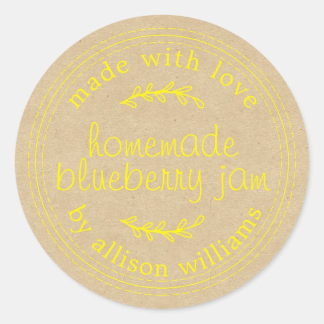 Adesivo Redondo Geléia Caseira Rústica de Mirtilo Enlatada Papel K (Frente)