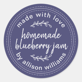 Adesivo Redondo Geléia Caseira Rústica de Mirtilo Enlatamento Azul