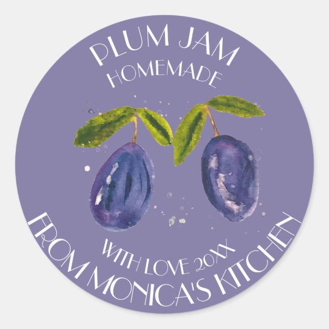 Adesivo Redondo Geléia de Ameixa Aquarela Frutas Cozinha Conservas (Frente)