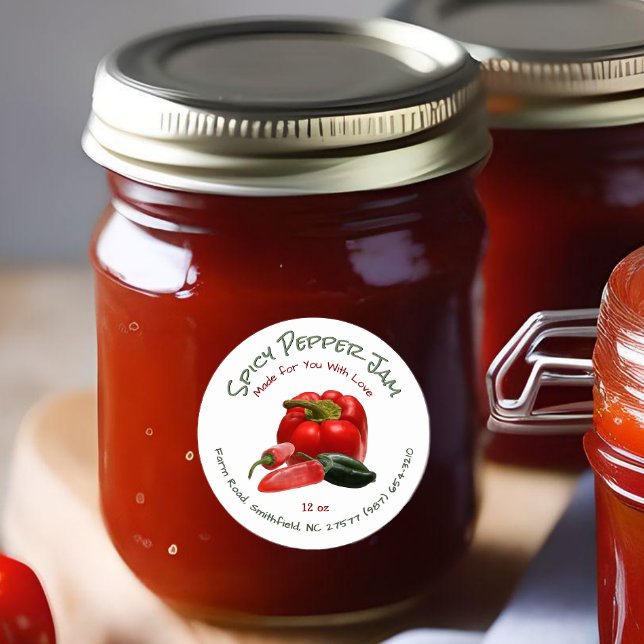 Adesivo Redondo Geleia de Pimenta Picante com Pimentos Vermelhos e (Criador carregado)