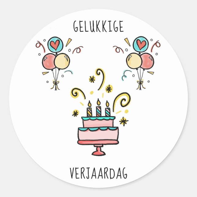 Adesivo Redondo Gelukkige Verjaardag | Happy Birthday (Frente)