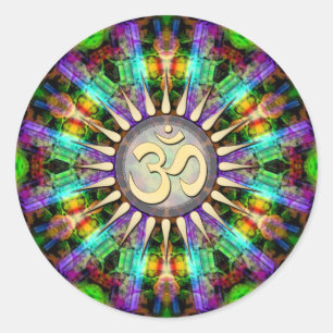 Adesivo Redondo Gem Mandala Ouro Aum Autocolante Espiritual