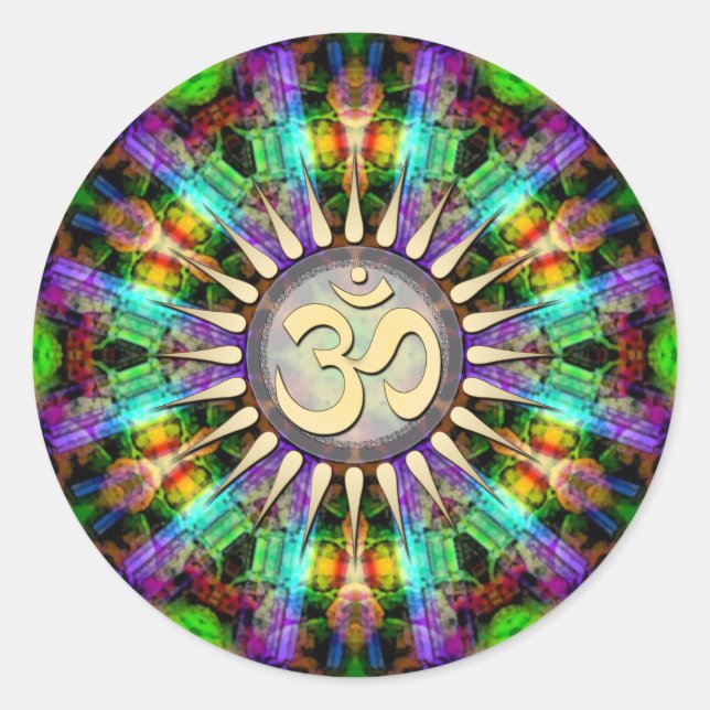 Adesivo Redondo Gem Mandala Ouro Aum Autocolante Espiritual (Frente)