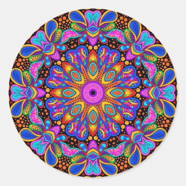 Adesivo Redondo Gemas Radiantes Caleidoscópio Mandala (Frente)