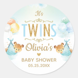 Adesivo Redondo Gêmeos Bebês Ursinhos Bonitos Balões Baby Shower 