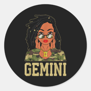 Adesivo Redondo Gêmeos Cabelo Enrolado Sy Mulher Preta Camuflagem