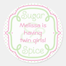 Adesivo Redondo Gêmeos de açúcar e Chás de fraldas de especiarias