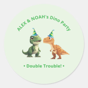 Adesivo Redondo Gêmeos Dinosaur Birthday Sticker Dupla Travessura