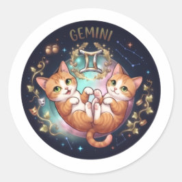 Adesivo Redondo Gêmeos Gatos Laranja Duplos Fofos Zodíaco Astrolog