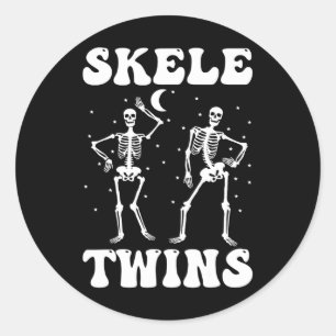 Adesivo Redondo Gêmeos Halloween Matando Skeletins ganha dança eng